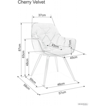 Krzesło pikowane z podłokietnikami Cherry Velvet Szary Signal