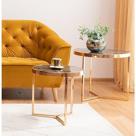 Delia II gold set of coffee tables with marble effect Signal