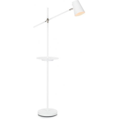 Linear white floor lamp with table and adjustable arm Markslojd
