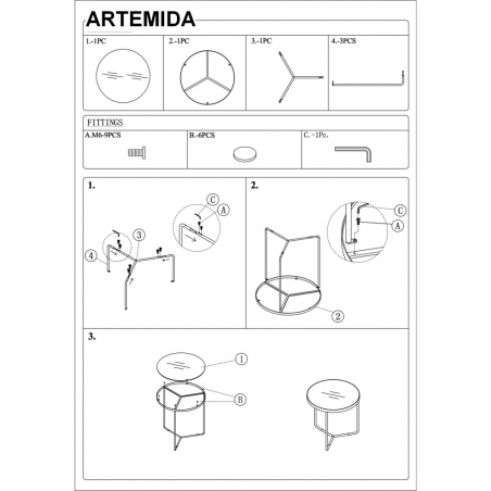 Artemida grey&black set of glass coffee tables Signal