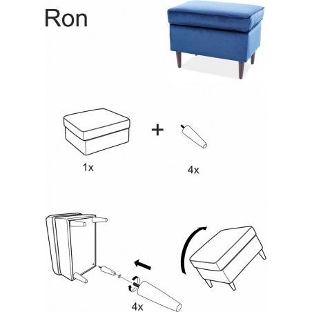 Ron Velvet navy blue velvet footstool with wooden legs Signal