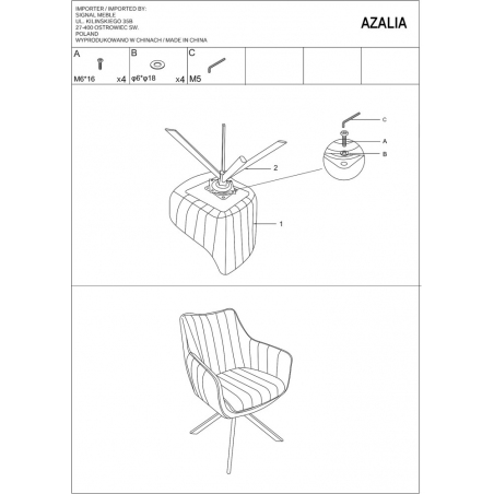 Azalia grey velvet swivel armrests chair Signal