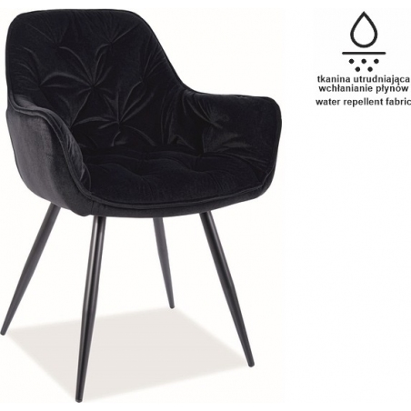 Cherry Matt Velvet black quilted velvet chair with armrests Signal