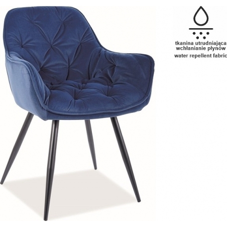 Cherry Matt Velvet navy blue quilted velvet chair with armrests Signal