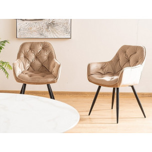 Cherry Velvet beige quilted velvet chair with armrests Signal