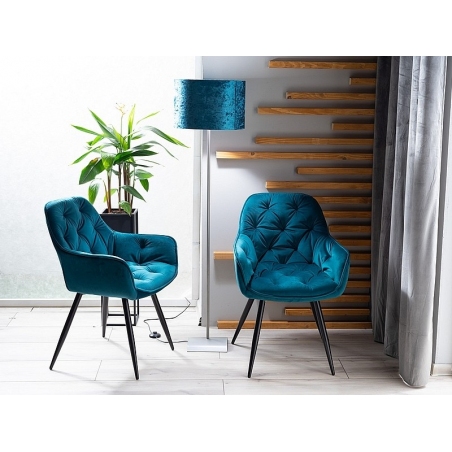 Cherry Velvet turquoise quilted velvet chair with armrests Signal