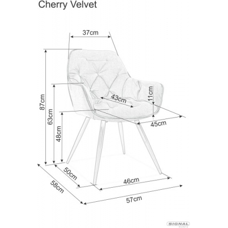 Krzesło welurowe pikowane z podłokietnikami Cherry Velvet turkusowe Signal