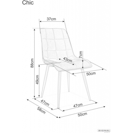 Krzesło welurowe pikowane Chic Velvet 14 szary/chrom Signal