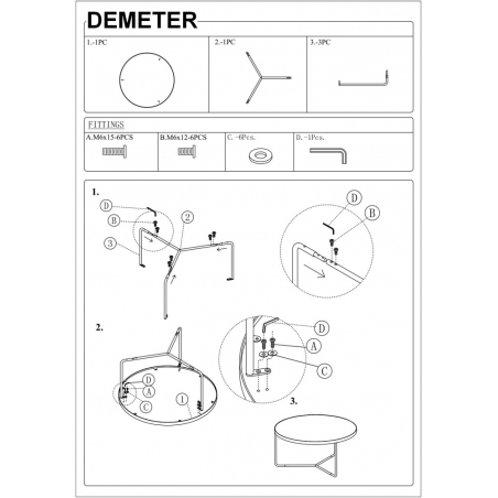 Zestaw stolików okrągłych Demeter II orzech/czarny Signal