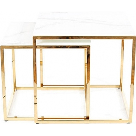 Gloria white marble effect&gold set of glass coffee tables Signal