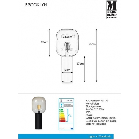 Brooklyn 56 smoke grey glass table lamp Markslojd