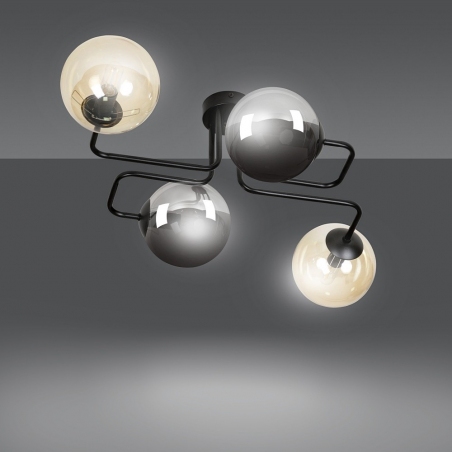 Brendi IV graphite&honey glass balls semi flush ceiling light Emibig