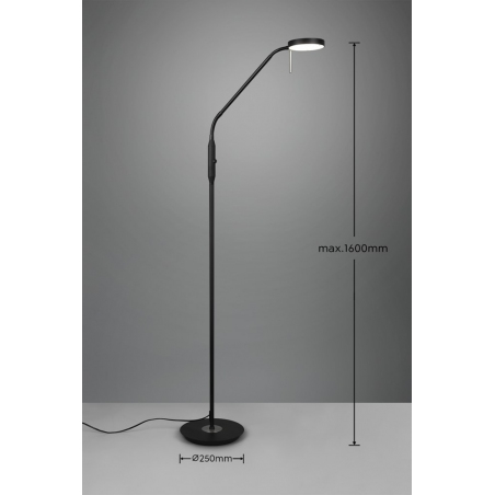 Stylowa Lampa podłogowa regulowana Monza LED czarna Trio do salonu i sypialni