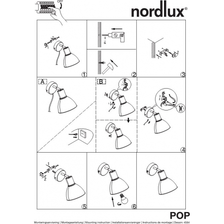 Pop 15 black wall lamp with switch Nordlux