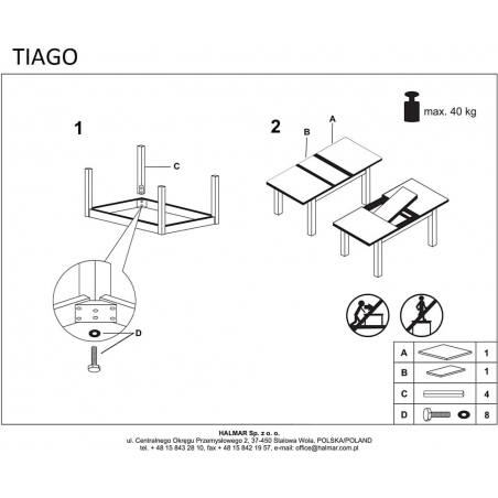 Tiago 140x80 sonoma oak&white scandinavian extending dining table Halmar