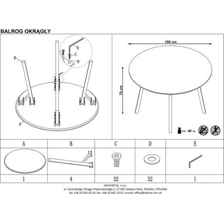 Balrog 100 grey&black round dining table Halmar