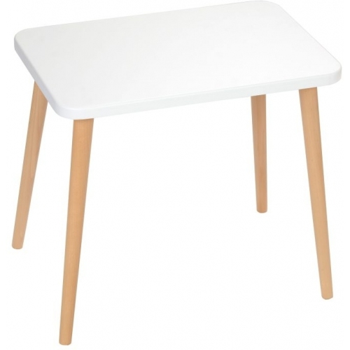 Stylowy Skandynawski stolik prostokątny Crystal White 47 Biały/Buk Moon Wood do salonu.