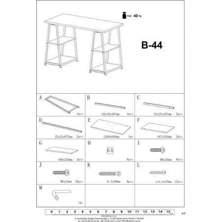 B44 sonoma oak&black industrial desk with shelves Halmar