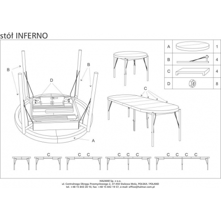 Inferno 100 natural oak&black round extending dining table Halmar