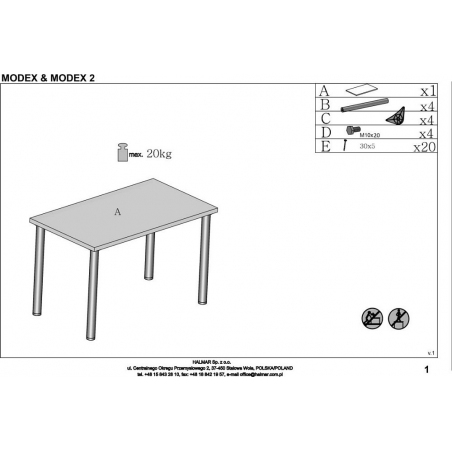 Stół prostokątny Modex Black 90x60 biały Halmar
