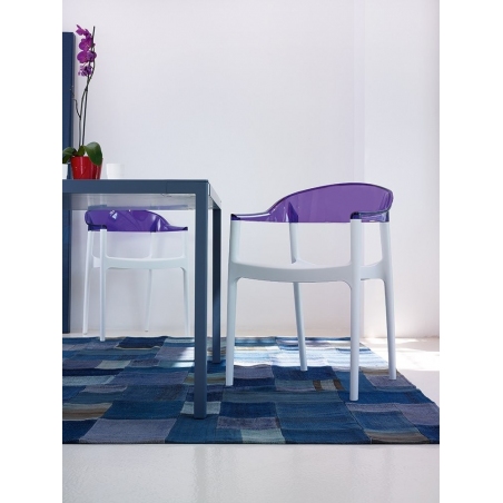 Carmen white&purple transparent chair with armrests Siesta