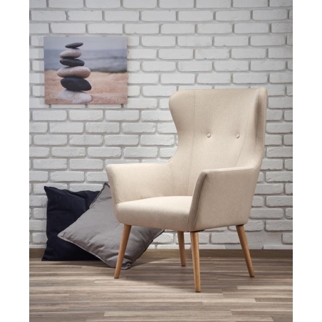 Designerski Fotel "uszak" tapicerowany COTTO Beżowy Halmar do salonu i sypialni.