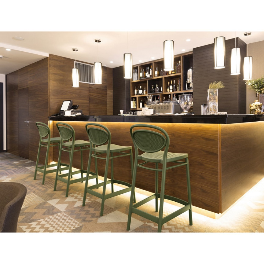 Marcel 75 olive plastic bar chair Siesta