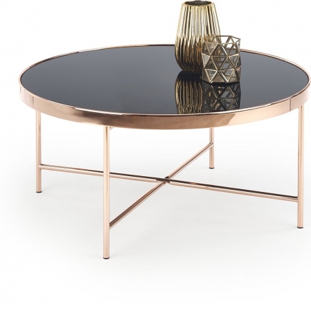 Moria 82 black&amp;copper glass round coffee table Halmar