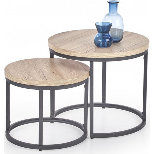 Oreo oak San Remo&amp;black set of round coffee tables Halmar