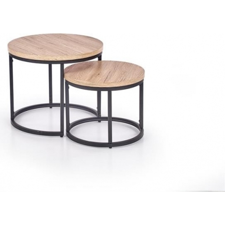 Oreo oak San Remo&amp;black set of round coffee tables Halmar