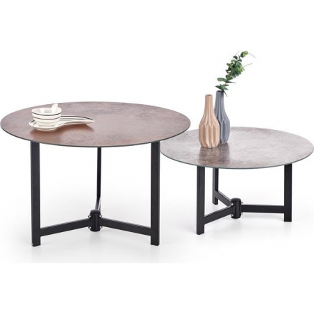 Designerski Zestaw stolików kawowych szkło z efektem kamienia TWINS Szary/Brąz Halmar do salonu.
