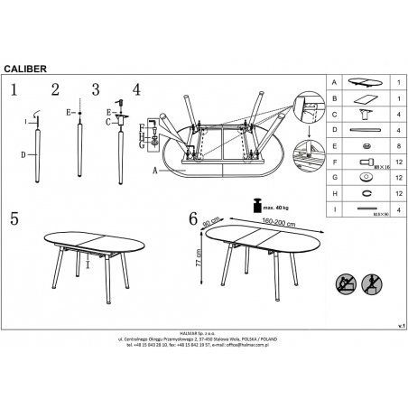 Caliber 160 white scandinavian extending dining table Halmar