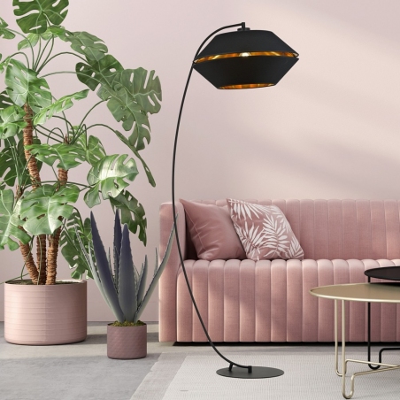 Stylowa Lampa podłogowa nowoczesna z abażurem Piano czarny/złoty Emibig do salonu i sypialni