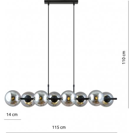 Lampa wisząca szklane kule Rory VIII 115cm grafit/czarny Emibig