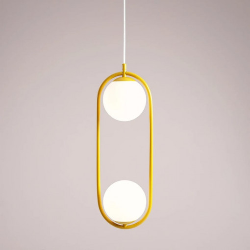 Lampa wisząca 2 szklane kule Riva Mustard 18,5cm biało-żółta Aldex