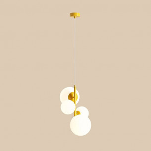 Bloom mustard 46cm white pendant lamp with 4 glass spheres Aldex