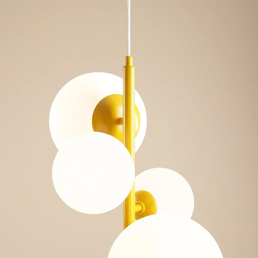 Bloom mustard 46cm white pendant lamp with 4 glass spheres Aldex
