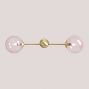 Pearl 59cm pink&amp;brass wall lamp with 2 glass spheres Aldex