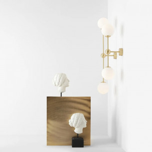 Pearl white&amp;brass wall lamp with 2 glass spheres Aldex