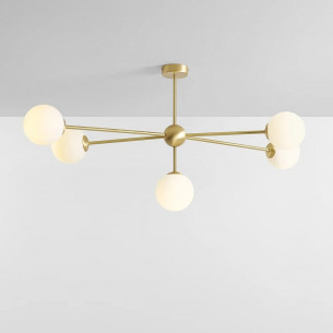 Pearl V 48x116cm white&amp;brass ceiling lamp with 2 glass spheres Aldex