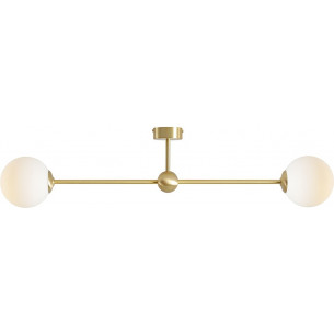 Lampa sufitowa 2 szklane kule Pearl White Brass II 89cm biało-mosiężna Aldex