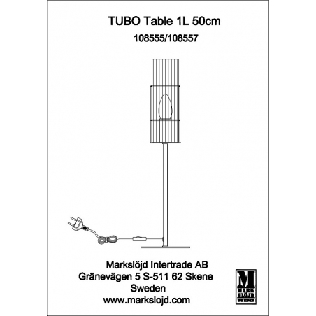 Lampa stołowa szklana tuba Tubo 50cm satynowy nikiel/przeźroczysty Markslojd