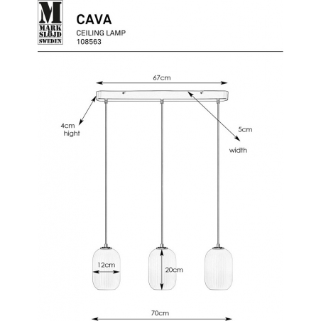 Lampa wisząca szklana 3 punktowa Cava 72cm biały/czarny Markslojd