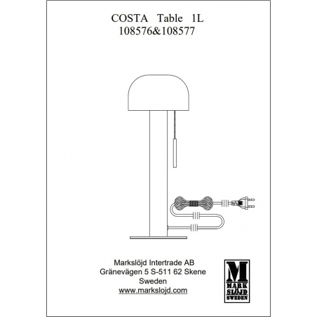 Lampa stołowa z włącznikiem łańcuszkowym Costa czarny/mosiądz szczotkowany Markslojd