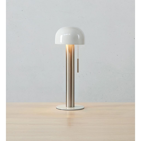 Lampa stołowa z włącznikiem łańcuszkowym Costa satynowy nikiel/biały Markslojd