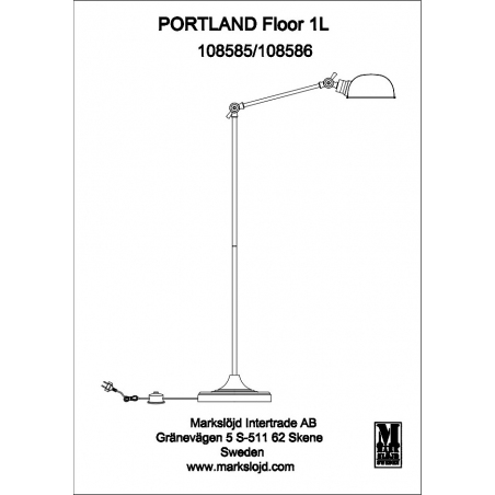 Lampa podłogowa regulowana loft Portland czarna Markslojd
