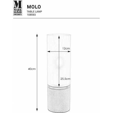 Lampa stołowa szklana z betonową podstawą Molo 40cm szara Markslojd