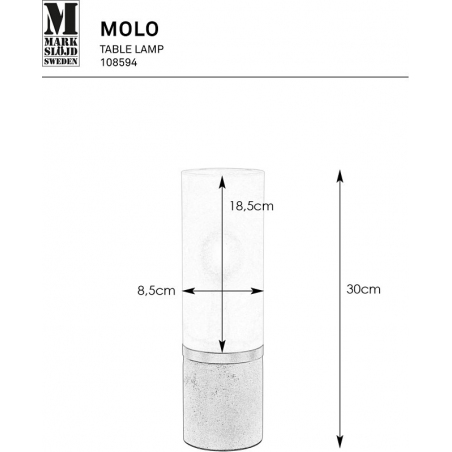 Lampa stołowa szklana z betonową podstawą Molo 30cm szara Markslojd