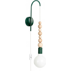 Loft Sfarer green wooden pendant wall lamp with plug Kolorowe Kable