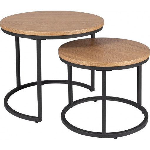 Amaro oak&amp;black set of round coffee tables Signal